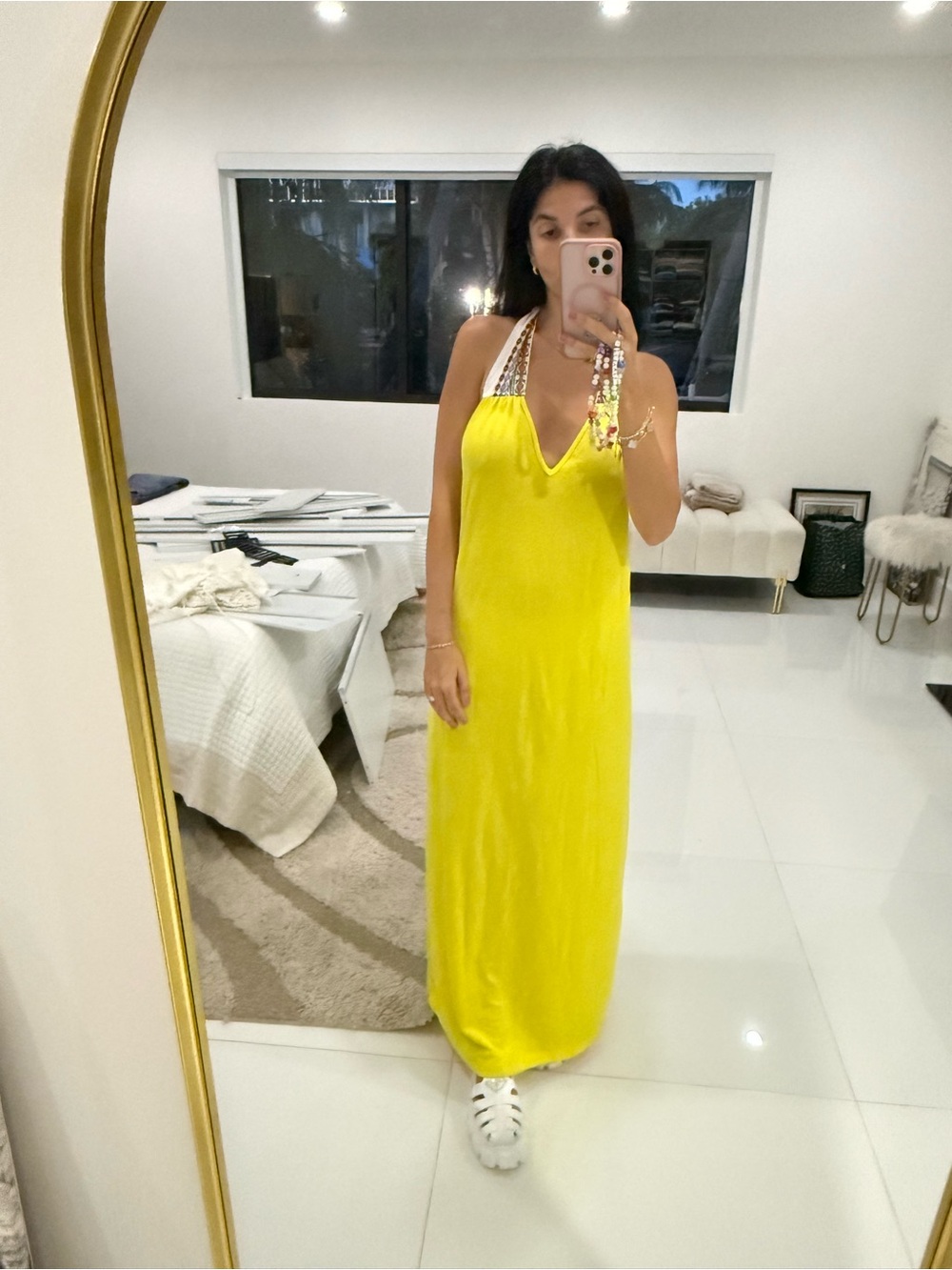 Yellow Halter Maxi Dress with Embellished Straps